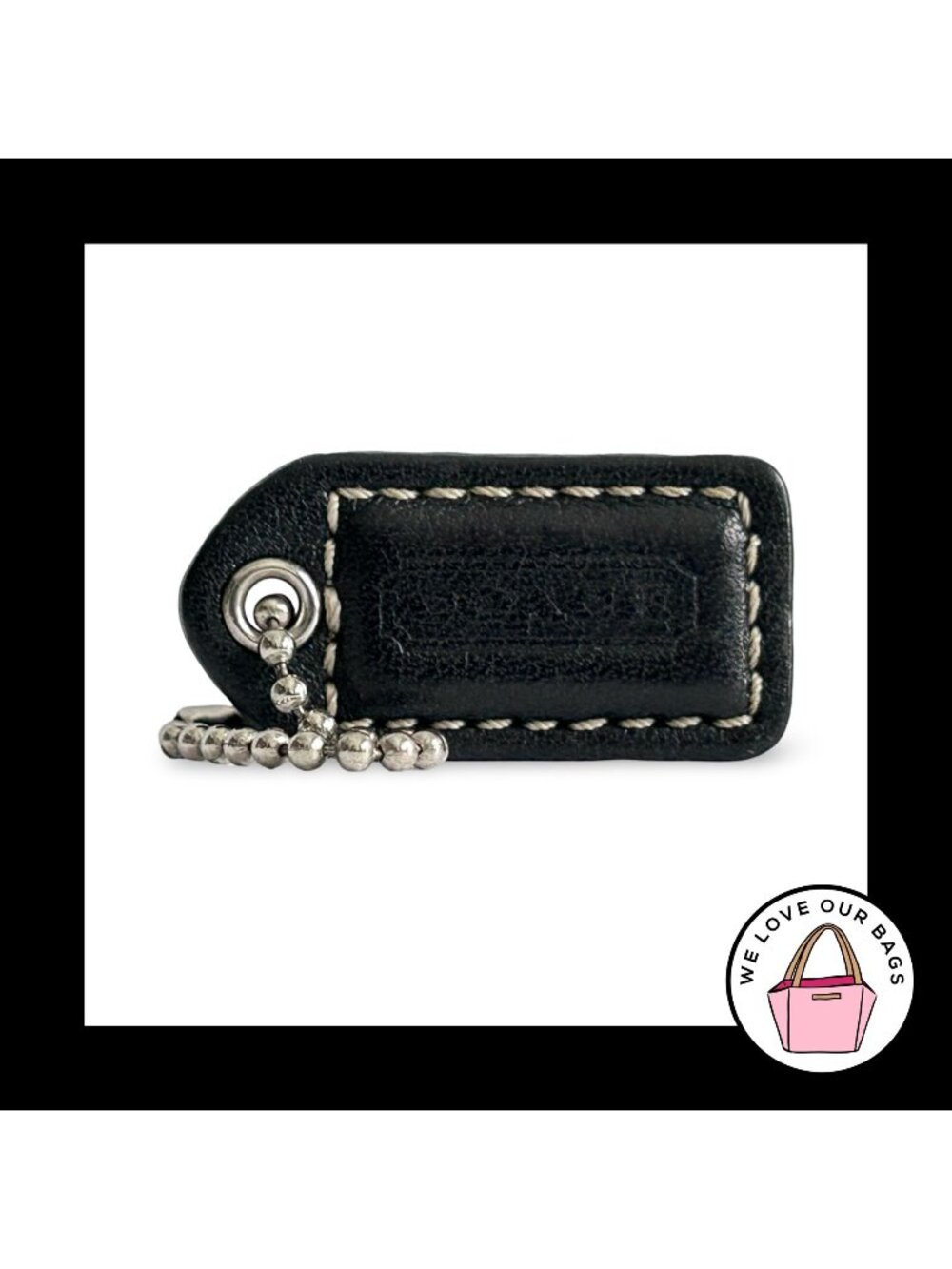 COACH Y2K VINTAGE Hang Tag 1.5" Black Leather Bag Charm Keychain Fob Small